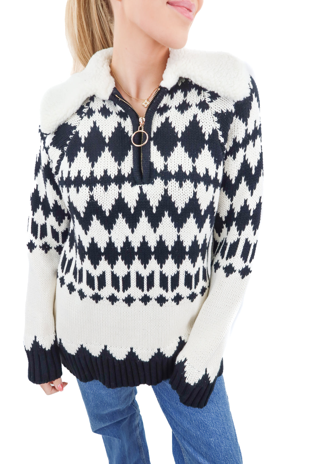 show me your mumu black/white quarter zip NWT (xs; retail $111)