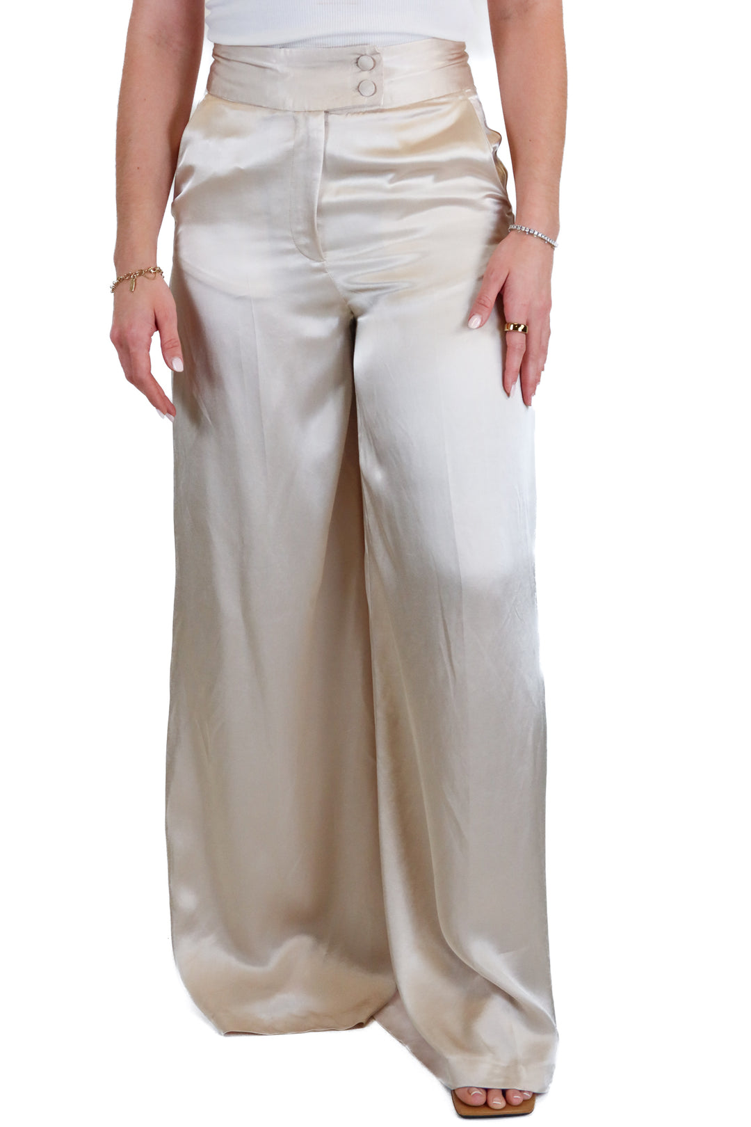 Zara Cream Satin Ultra Wide Leg Pants NWT (XS; Retail $70)