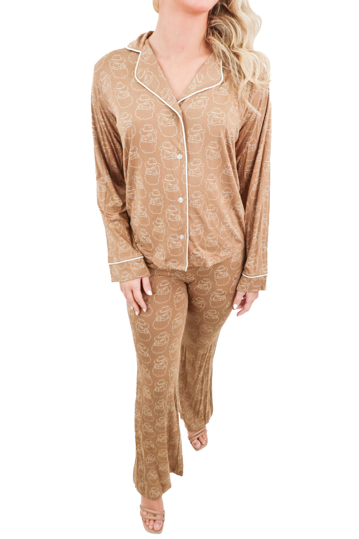 everyday leisure brown santa pj set (xs)