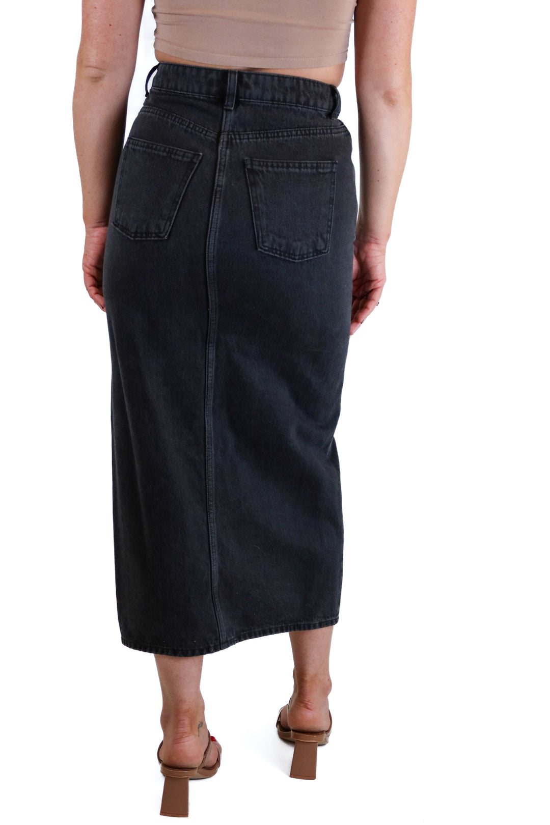 H&M Black Denim Midi Skirt NWT (4)