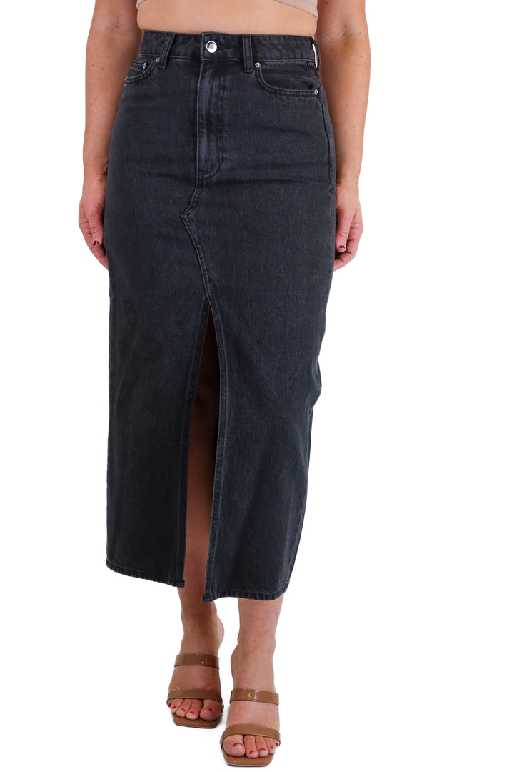 H&M Black Denim Midi Skirt NWT (4)