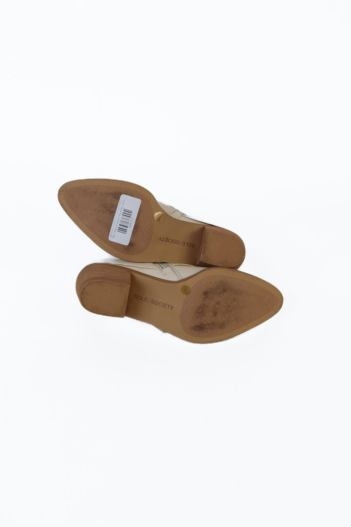 Sole Society Cream Ruched Side Leather Booties (6.5)