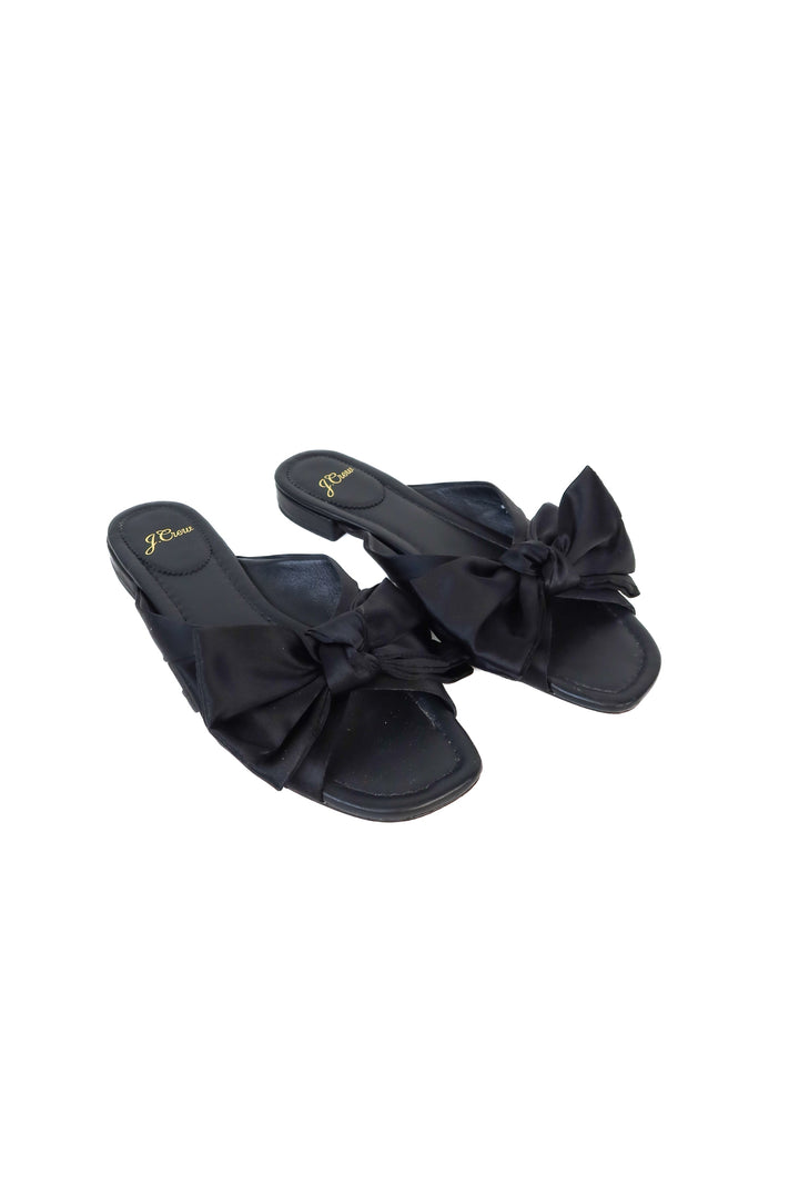 J Crew Black Satin Bow Slide Sandals (7.5)