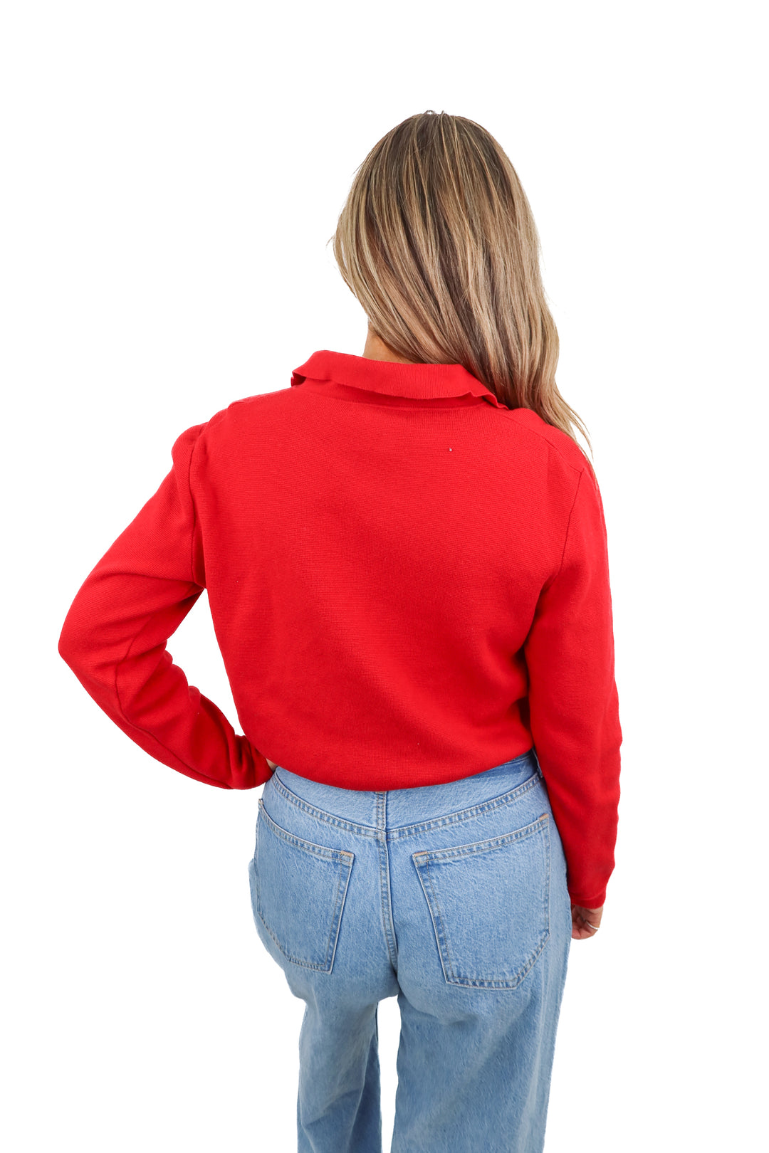 j.crew red button up cardigan (m; retail $138)