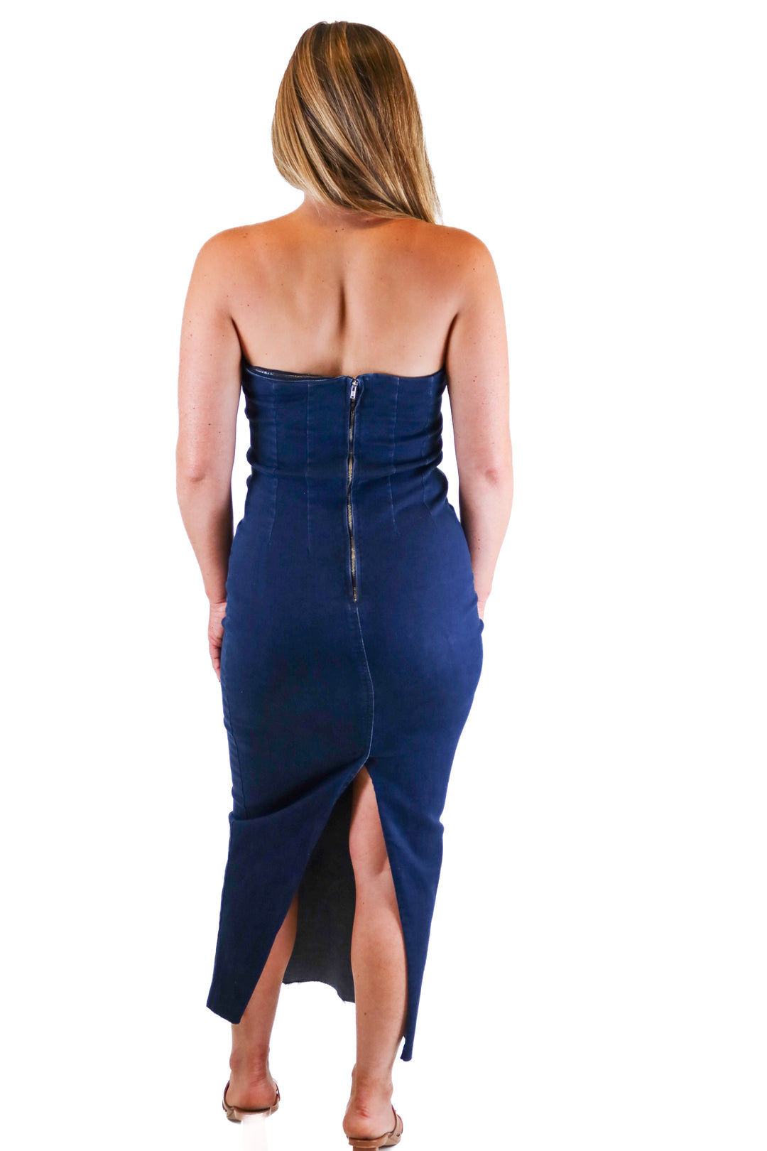 Petal + Pup Dark Denim Strapless Maxi Dress NWT (S; retail $79)