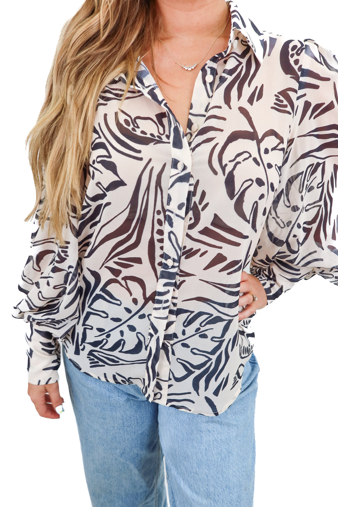 runaway the label abstract print sheer button up (m)