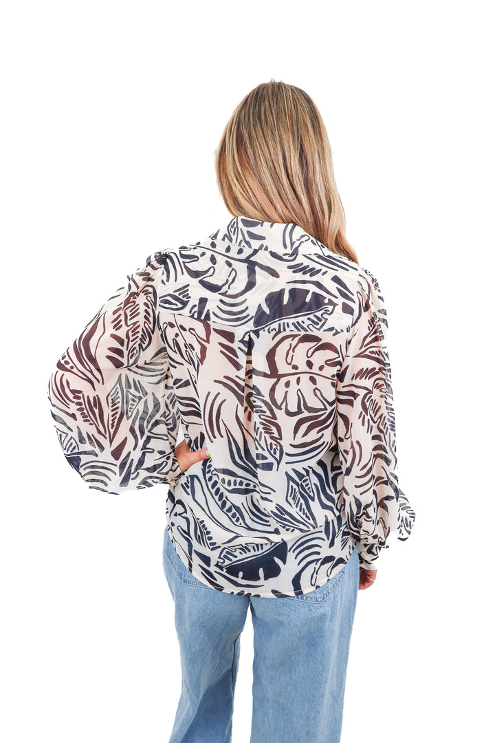 runaway the label abstract print sheer button up (m)