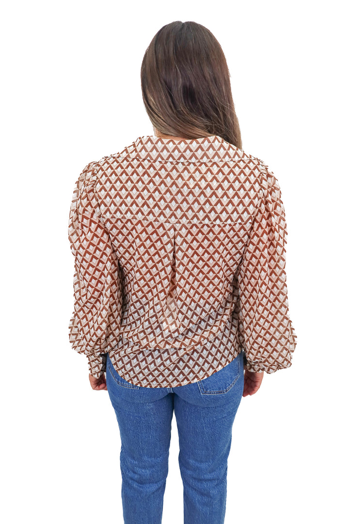 runaway brown printed button up (M)