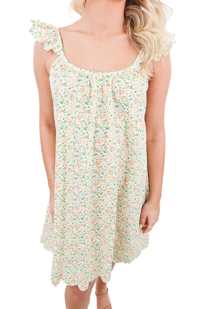 piyama green floral scalloped dress NWT (xs; retail $85)