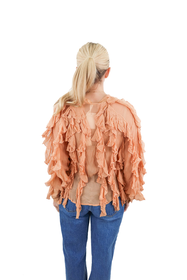 anthropologie peach ruffle top NWT (xs; retail $128)