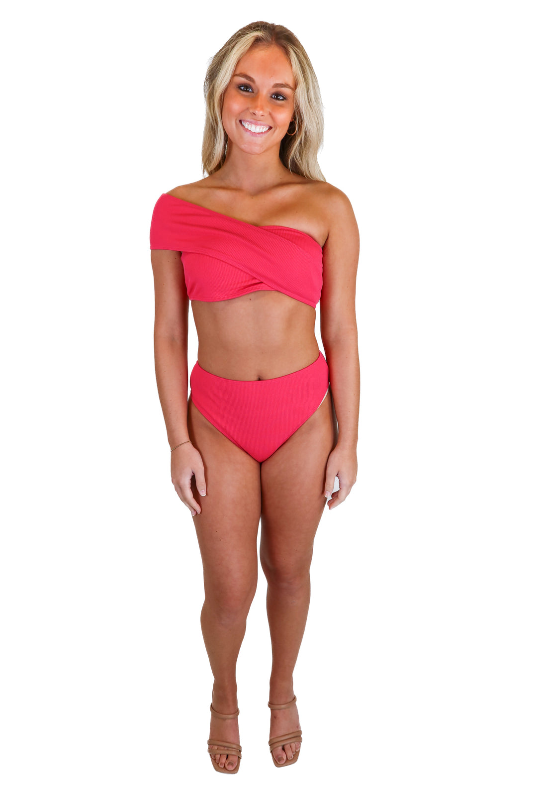 Pink Bandeau and High Waisted Bikini Set (S)
