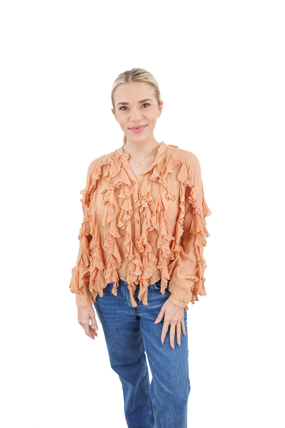 anthropologie peach ruffle top NWT (xs; retail $128)