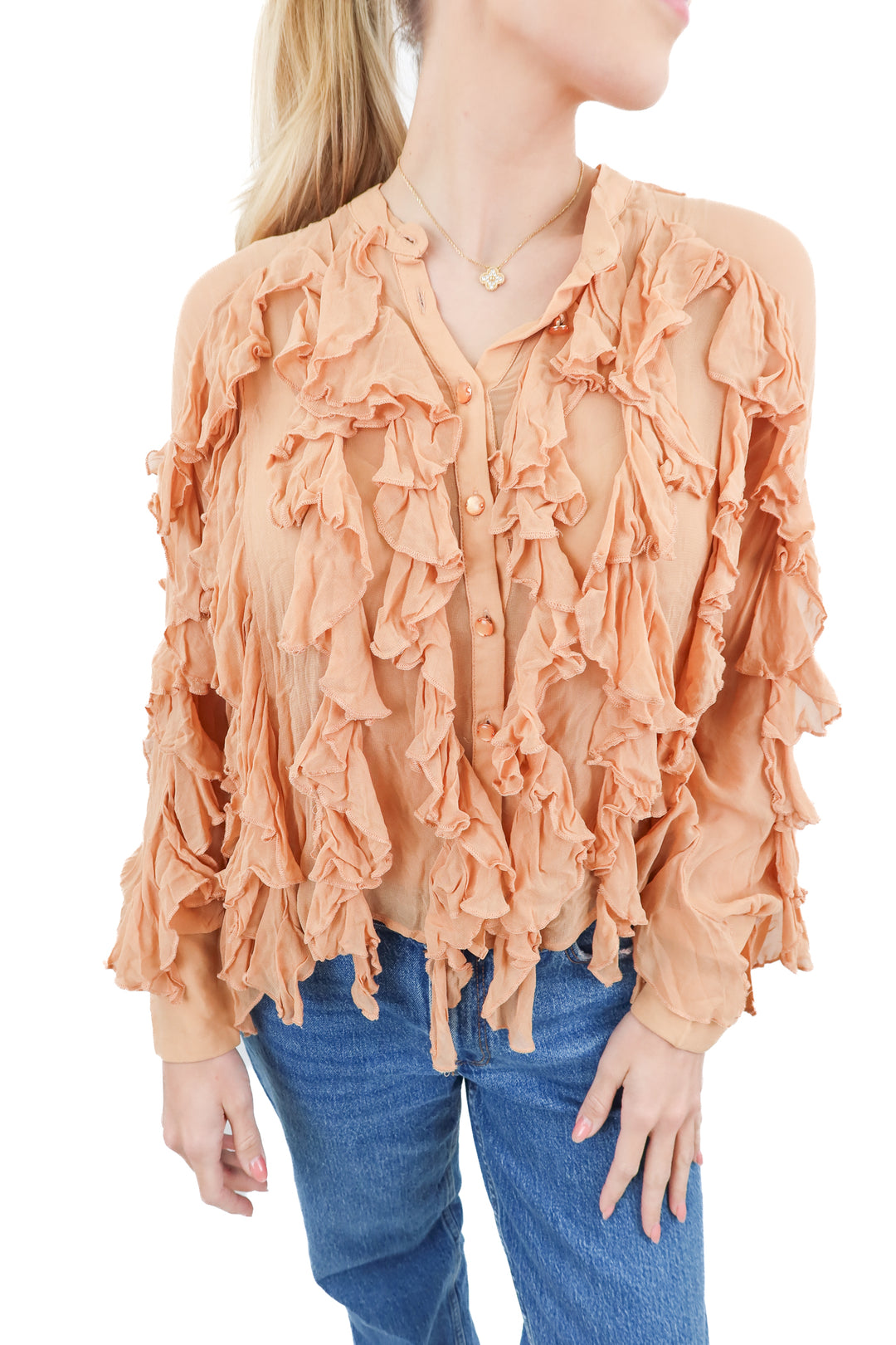 anthropologie peach ruffle top NWT (xs; retail $128)