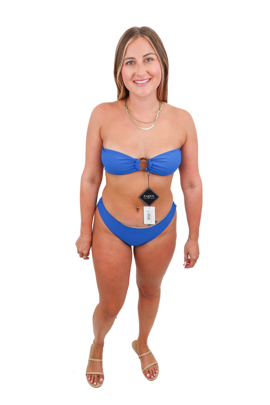 zaful blue bandeau bikini NWT (M)