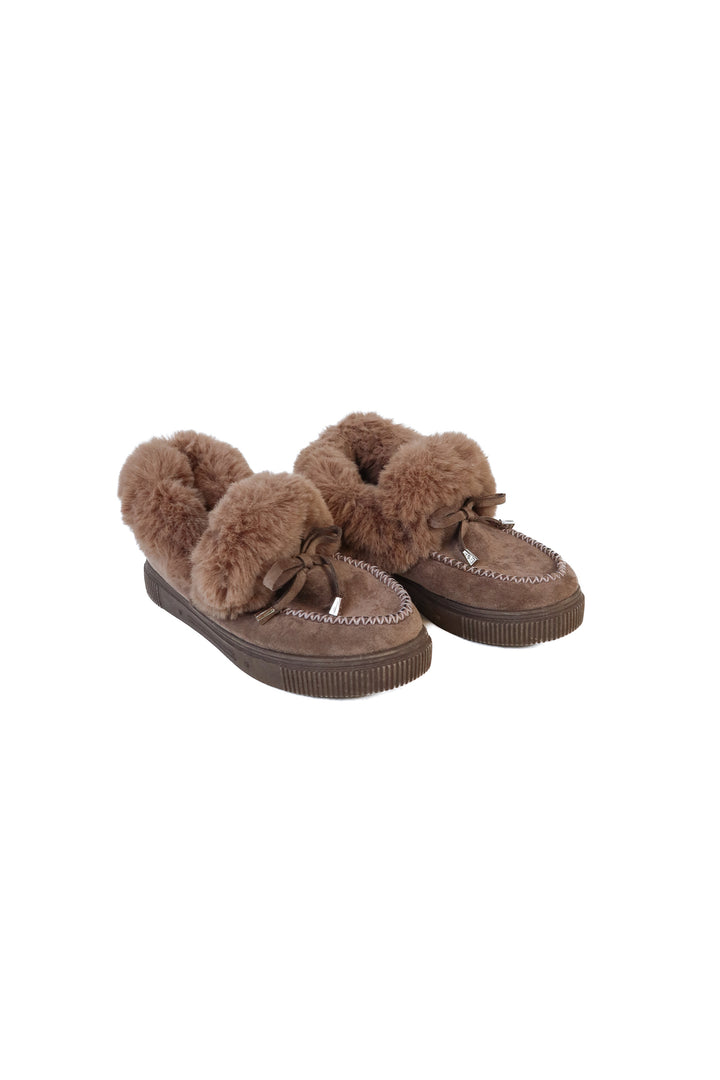 Bamboo brown furry platform slippers (37/7)