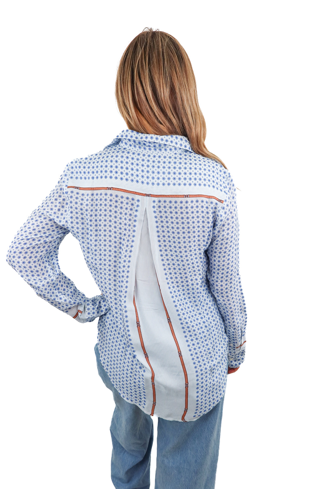 j.crew blue printed button up (m; retail $49.99)