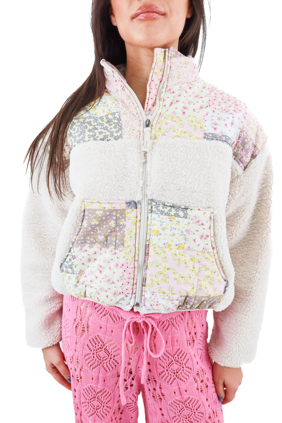 Thread & Supply floral and sherpa cropped jacket (S)