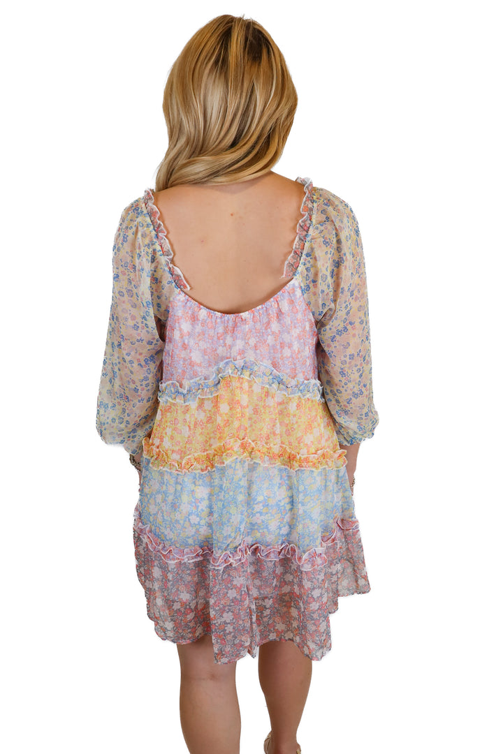 Aura Multicolor Floral Tiered Ruffle Dress (S)