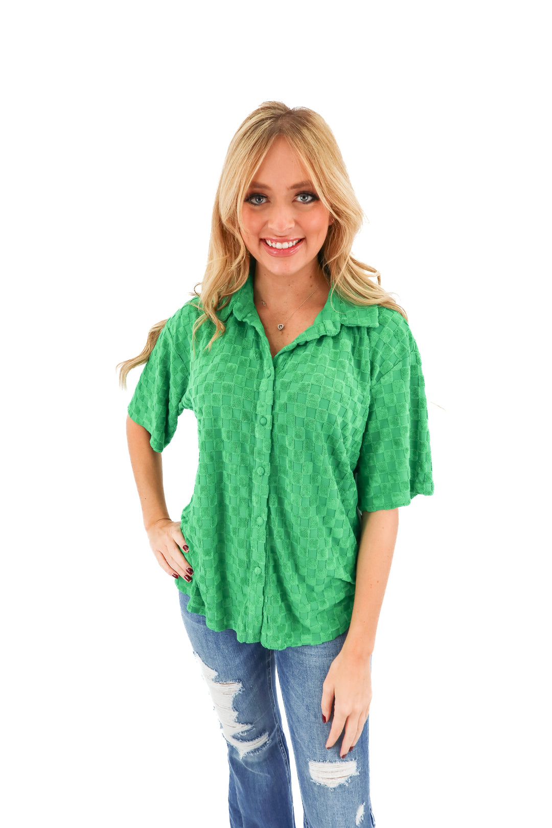 bailey rose green checkered button up top (s)