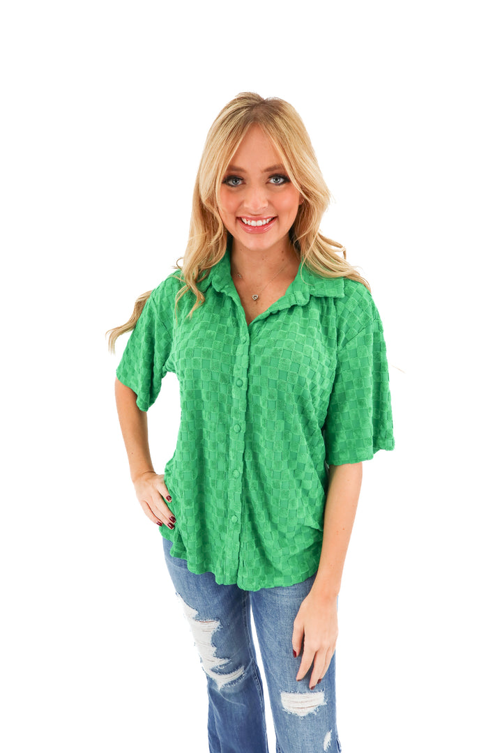 bailey rose green checkered button up top (s)