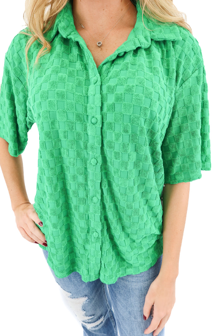 bailey rose green checkered button up top (s)