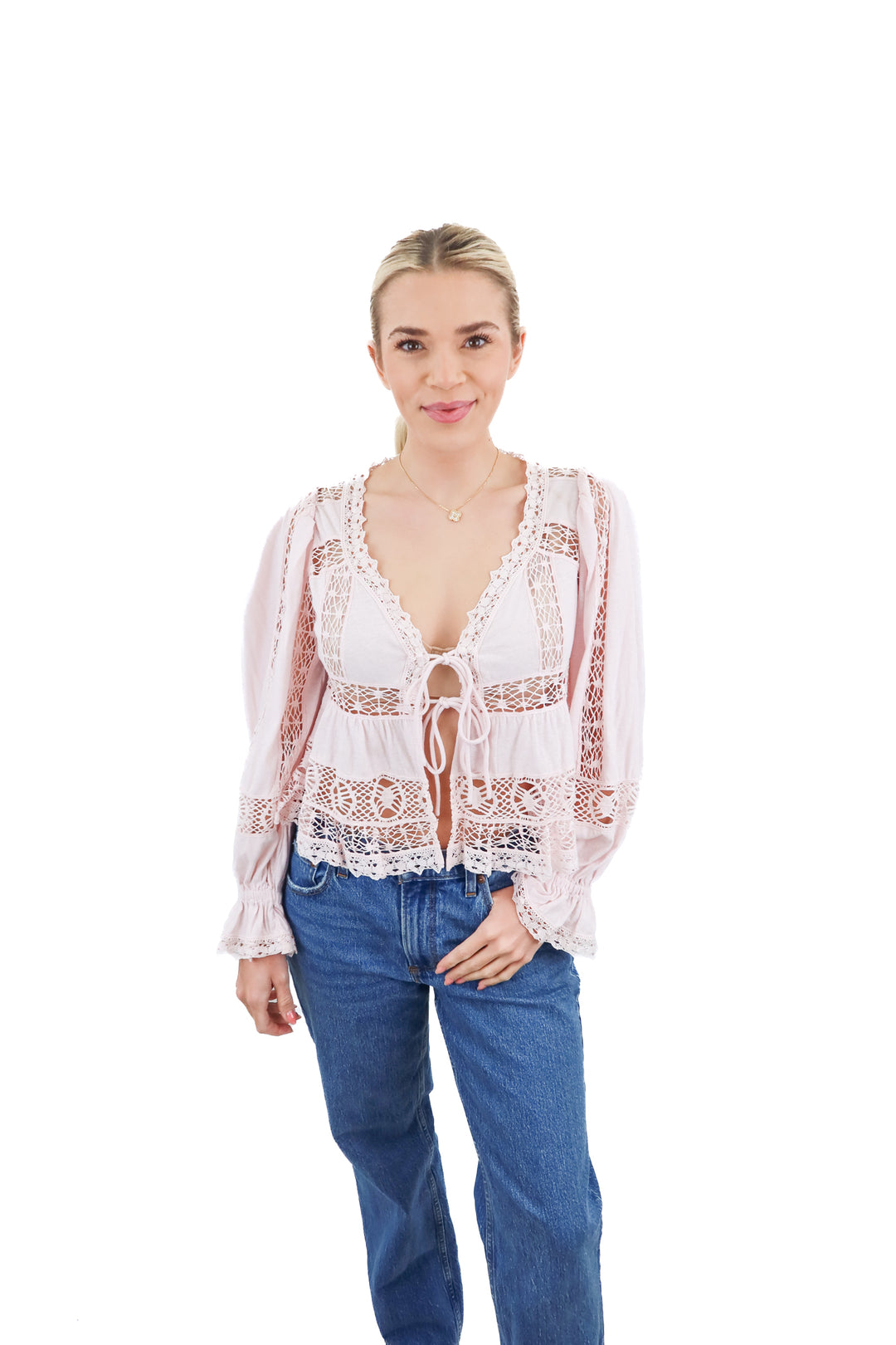 free people pink tie front top NWT (xs; retail $98)