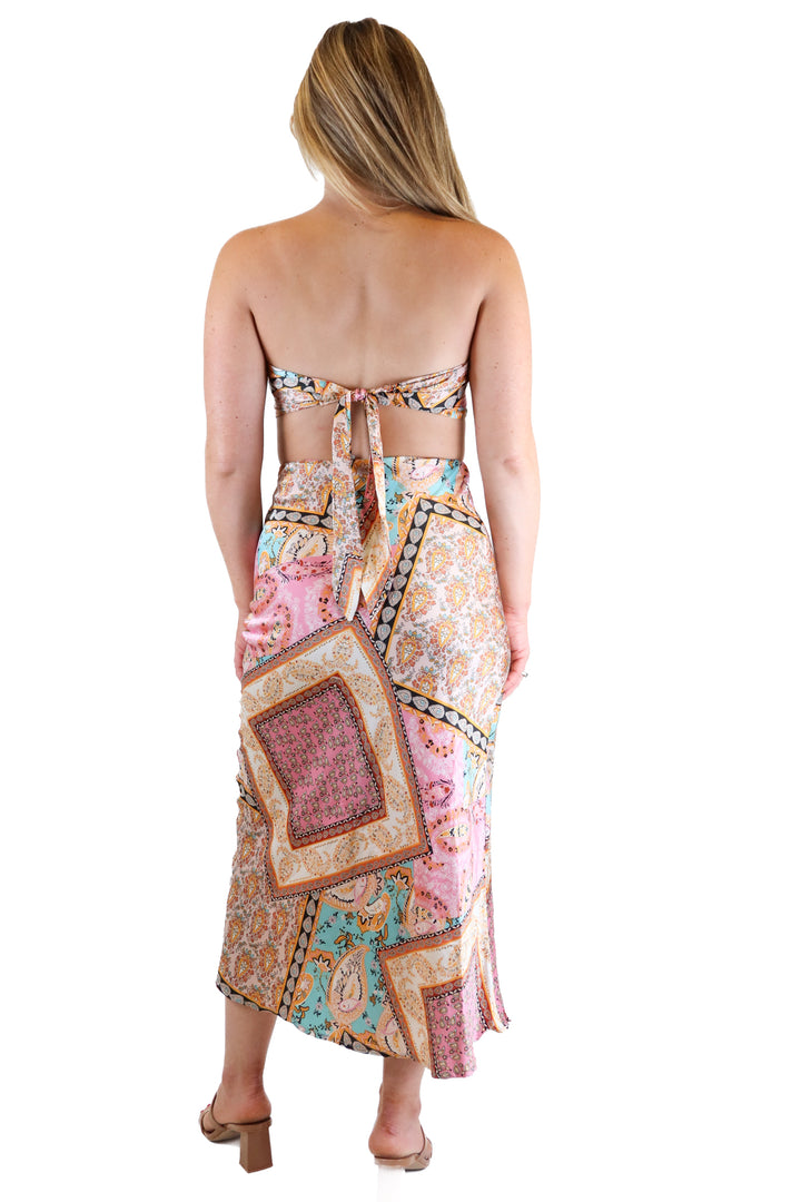 Pretty Garbage Paisley Satin Crop Bandeau & Midi Skirt Set (S)
