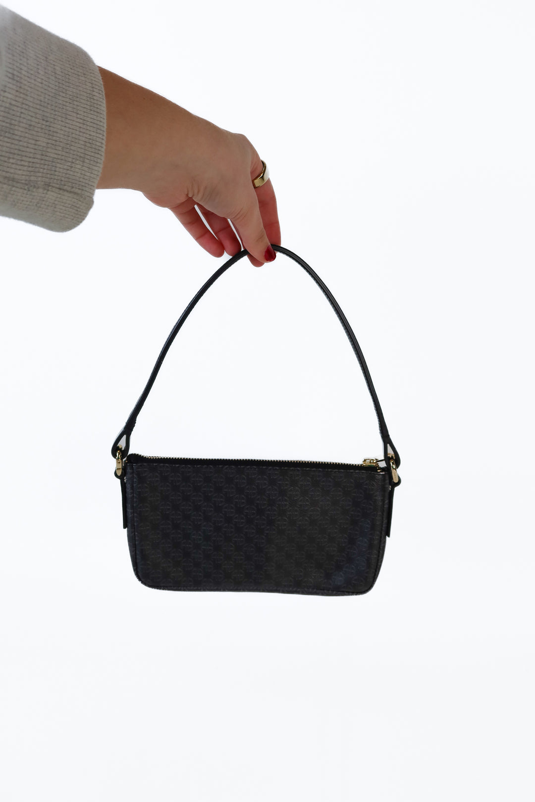 Anine Bing Black Monogram Mini Bag