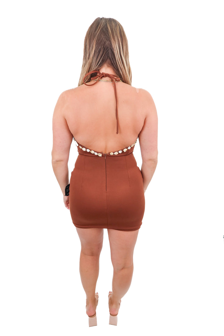 lulus brown high neck seashell dress NWT (s; retail $88)
