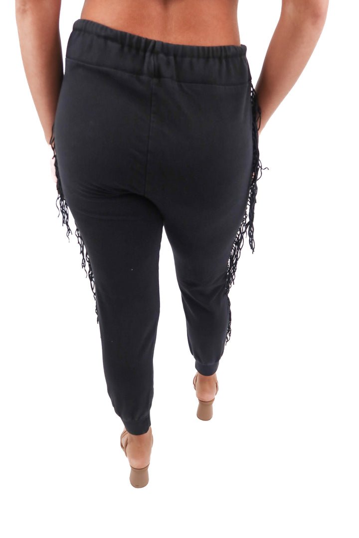kittenish black fringe jogger pants (S)