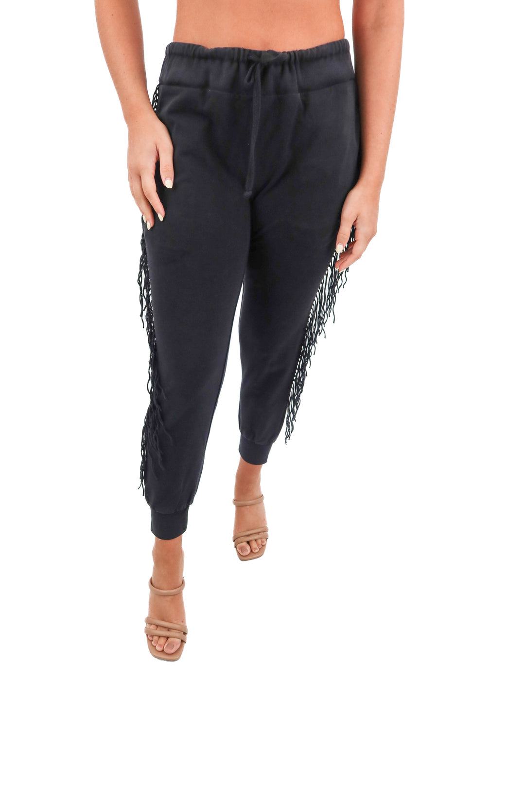 kittenish black fringe jogger pants (S)