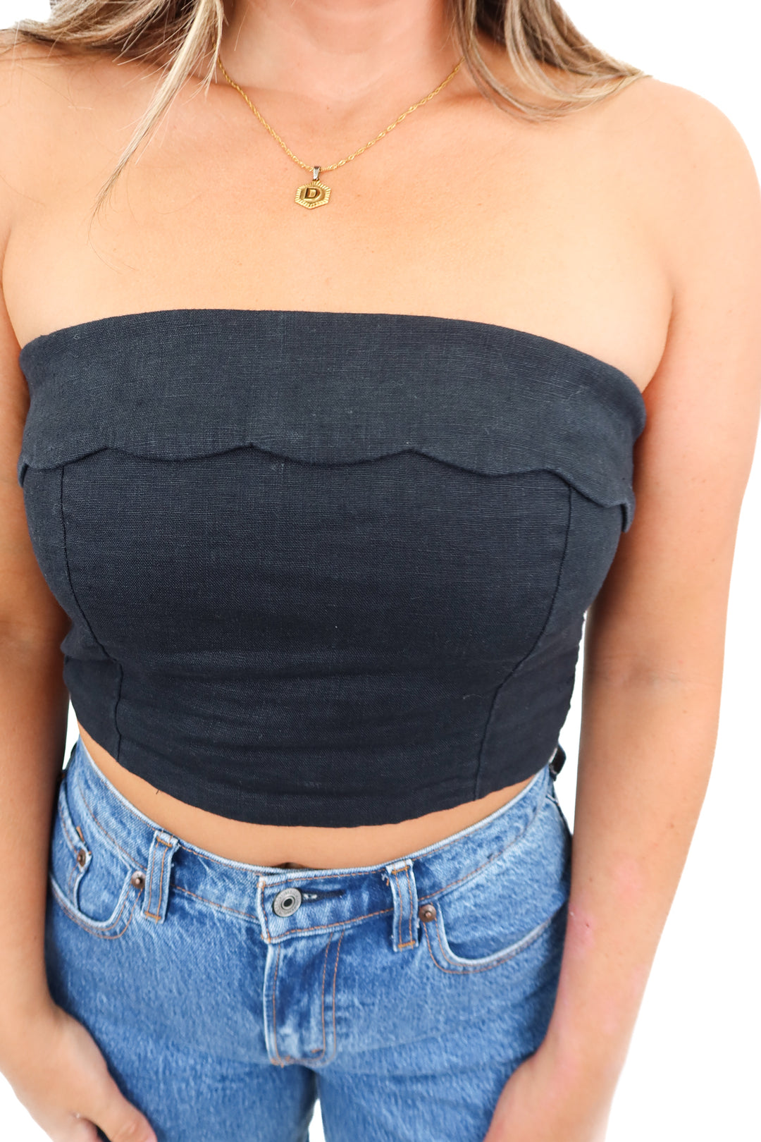 abercrombie black linen tube top (s; retail $50)
