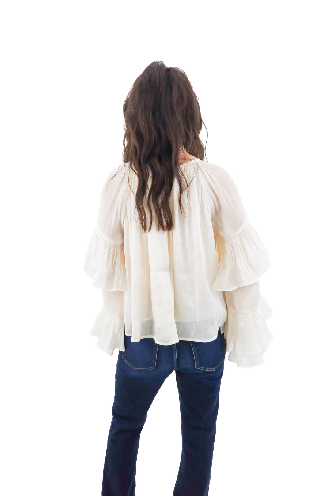 vici ivory pearlescent ruffled top (m)