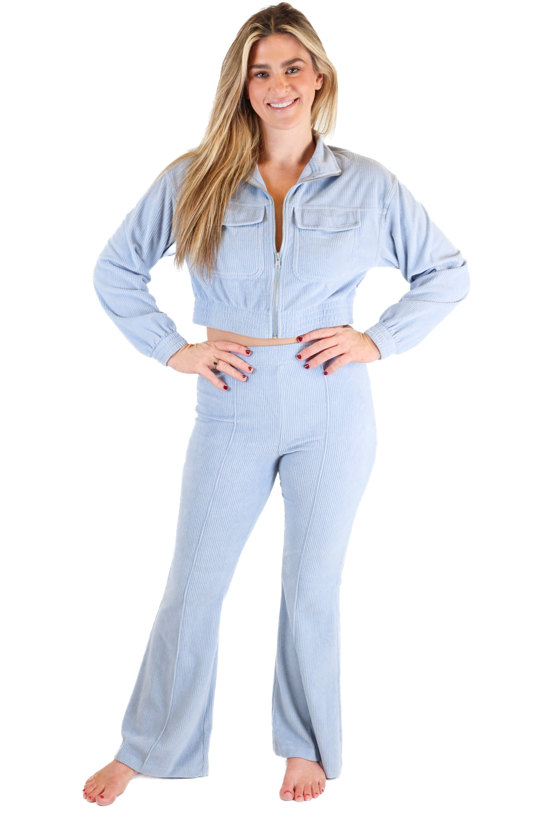 Aerie Blue Cropped Corduroy Jacket and Pant Set (XS)