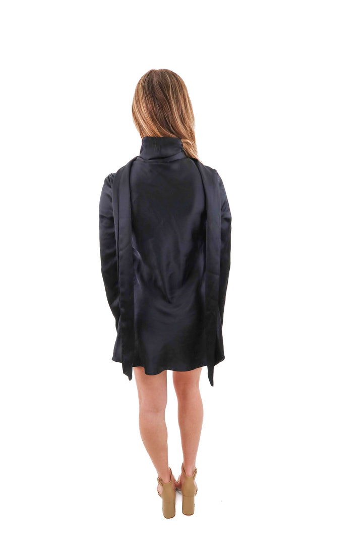 zara black satin high neck tie mini dress NWT (s)