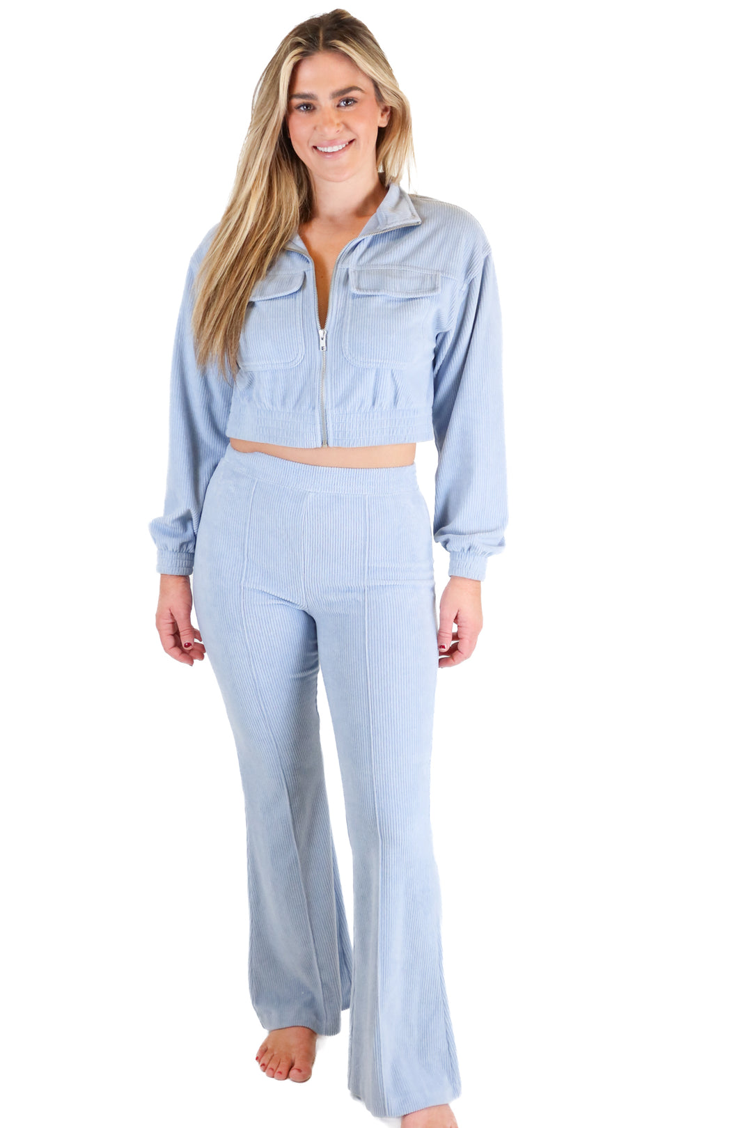 Aerie Blue Cropped Corduroy Jacket and Pant Set (XS)