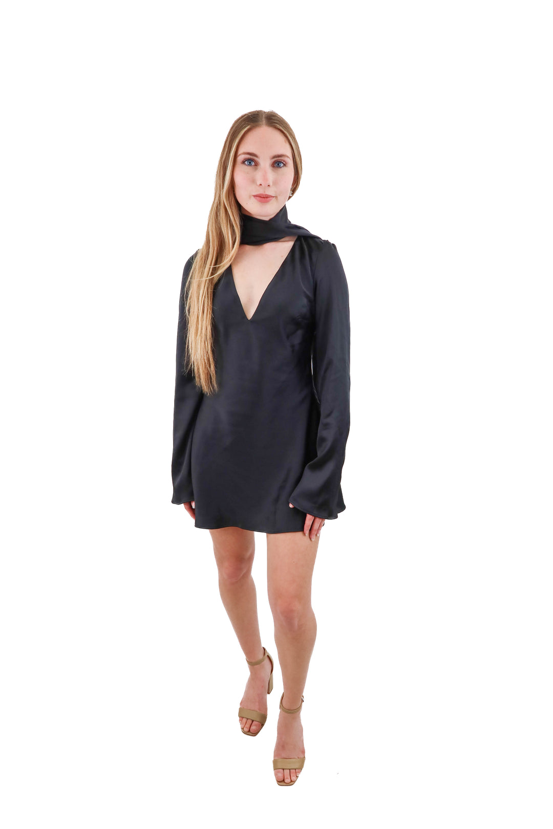 zara black satin high neck tie mini dress NWT (s)