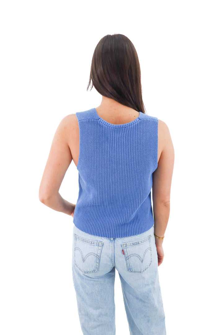 vici blue knit buttoned vest top (m; retail $58)