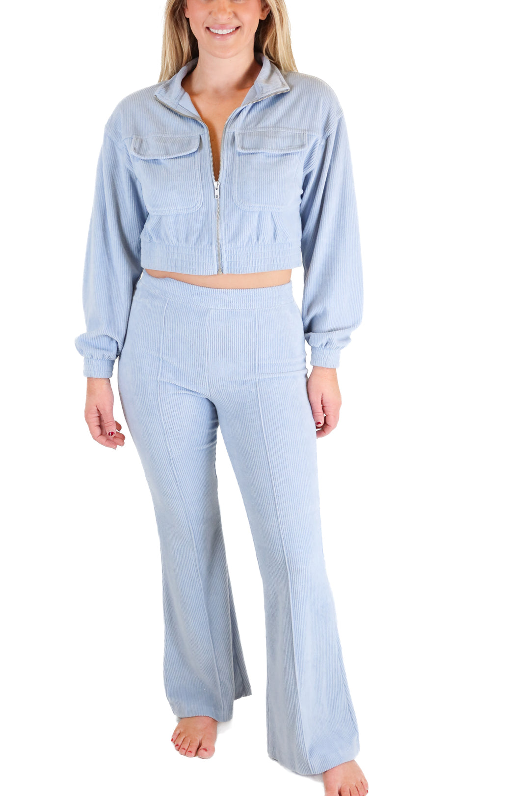 Aerie Blue Cropped Corduroy Jacket and Pant Set (XS)