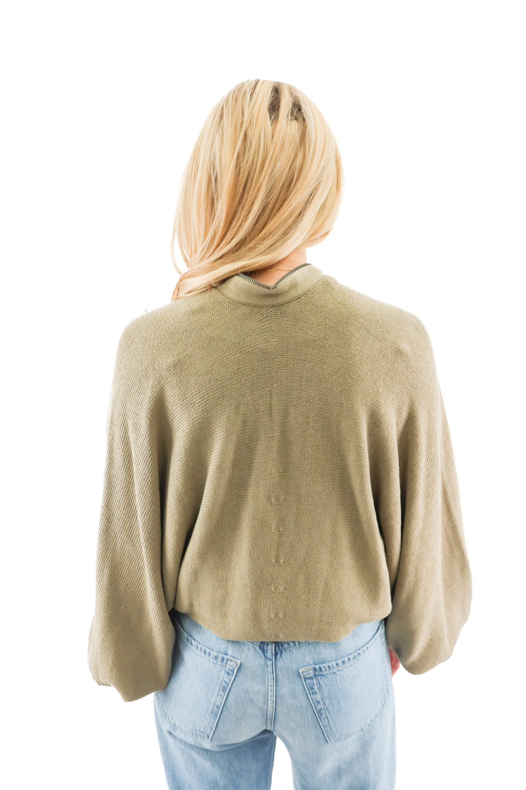 zara green knit batwing zip up (s)