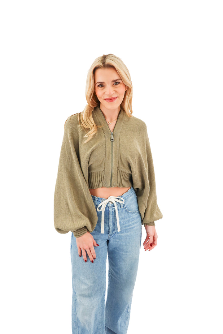 zara green knit batwing zip up (s)