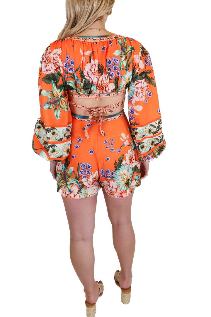 Revolve Agua Bendita Orange Floral Cut-Out Romper NWT (XS)
