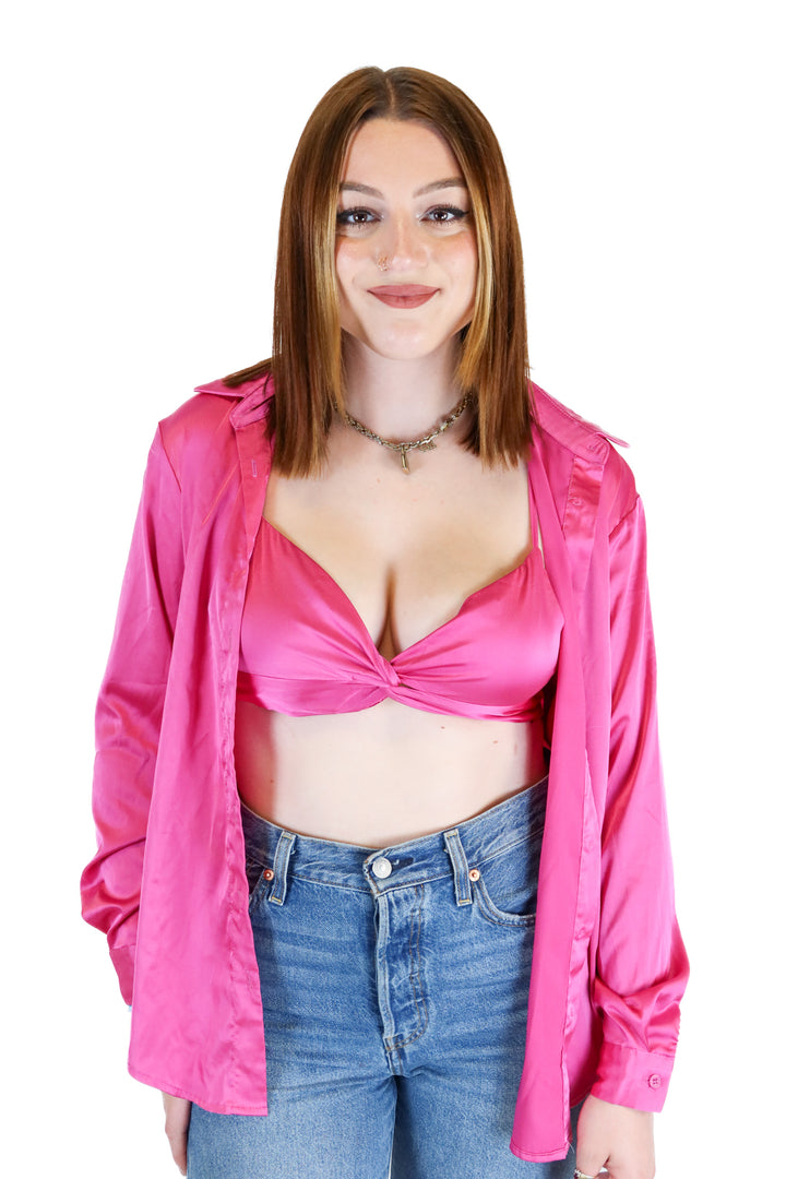 Cellecci Hot Pink Satin Bralette & Top (S)