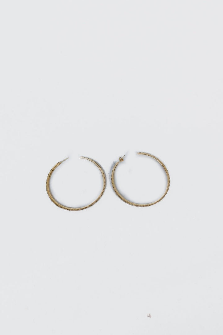 Gold/Pave Crystal Large Open Hoop Earrings