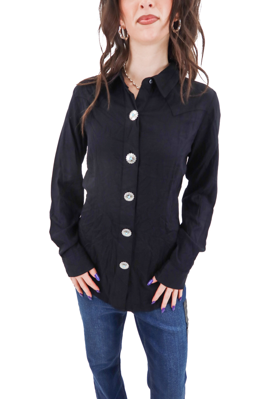 wrangler retro black long sleeve button up top (s; retail $99)
