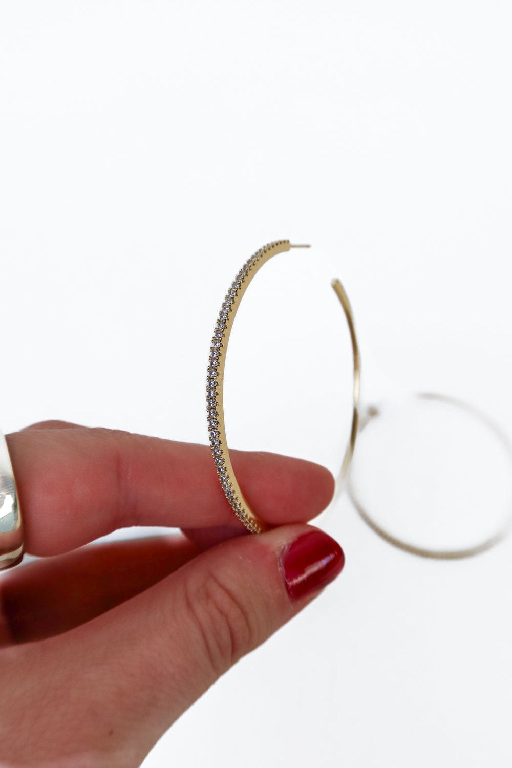 Gold/Pave Crystal Large Open Hoop Earrings