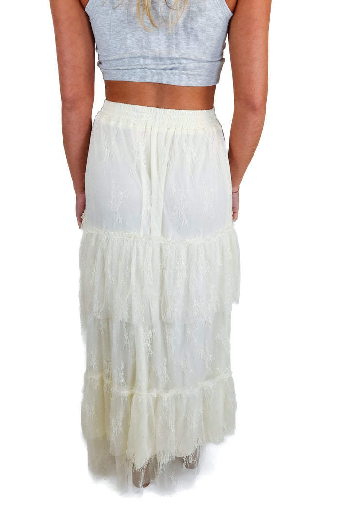 Pink Lily off white lace maxi skirt (S)