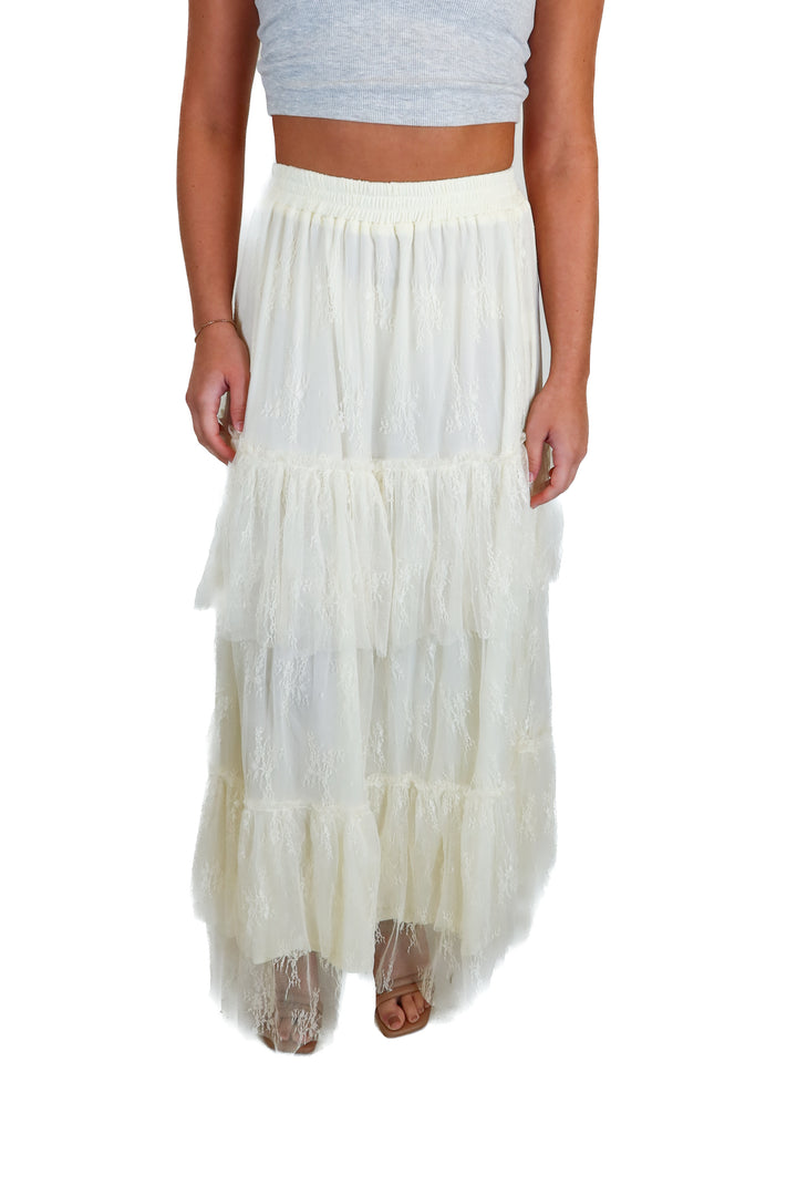 Pink Lily off white lace maxi skirt (S)