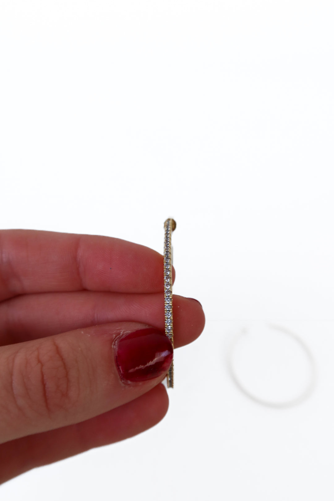 Gold/Pave Crystal Medium Open Hoop Earrings