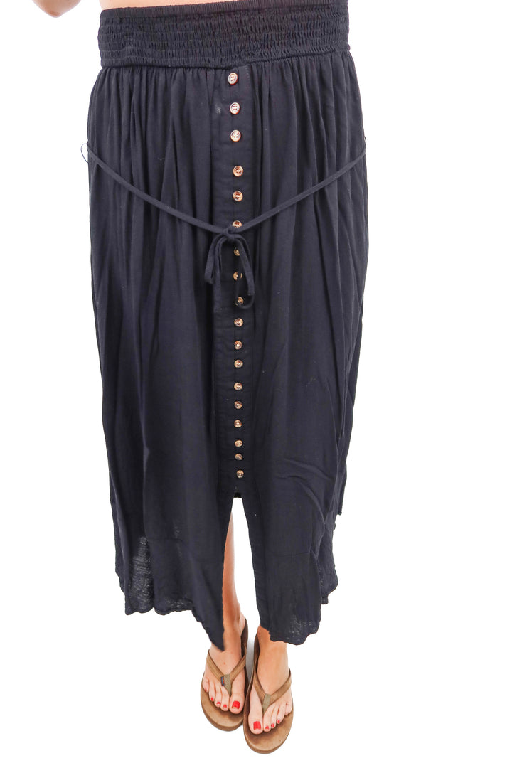 petal + pup black button front maxi skirt (m; retail $59)